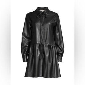 Worn once Rebecca Taylor vegan leather romper long sleeve button down collared 2